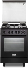 De'Longhi DMN 64 LSG Gasfornuis, 60 cm, elektrische multifunctionele oven, 4 branders, kleur mat zwart, soft-touch handgrepen, Easy Steam, Hydroclean