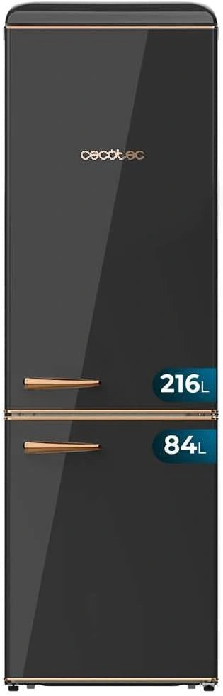 Cecotec Bolero CoolMarket Combi Origin 300 Koelkast met 2 deuren, retro-koelkast, 300 l, zwart E, hoogte 191,5 cm en 60 cm breedte