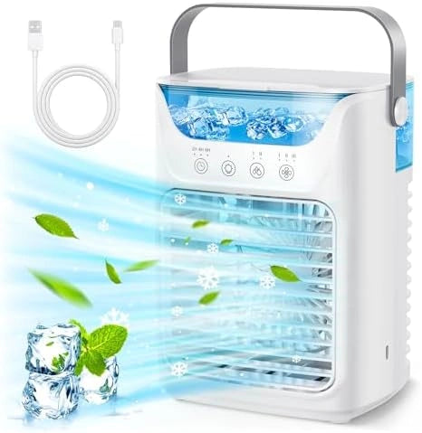 Bewinner Airconditioning Unit ventilator, Draagbare airconditioner & Luchtkoeler Luchtbevochtiger & Desktop Koelventilator 4-in-1 met 700ML / 2 Koude