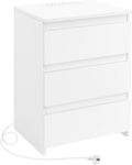 Yaheetech Nachtkastje met 3 laden, 2 AC-stopcontacten en 2 USB-aansluitingen, bijzettafel, boxspringbed, nachtcommode voor slaapkamer/woonkamer, wit