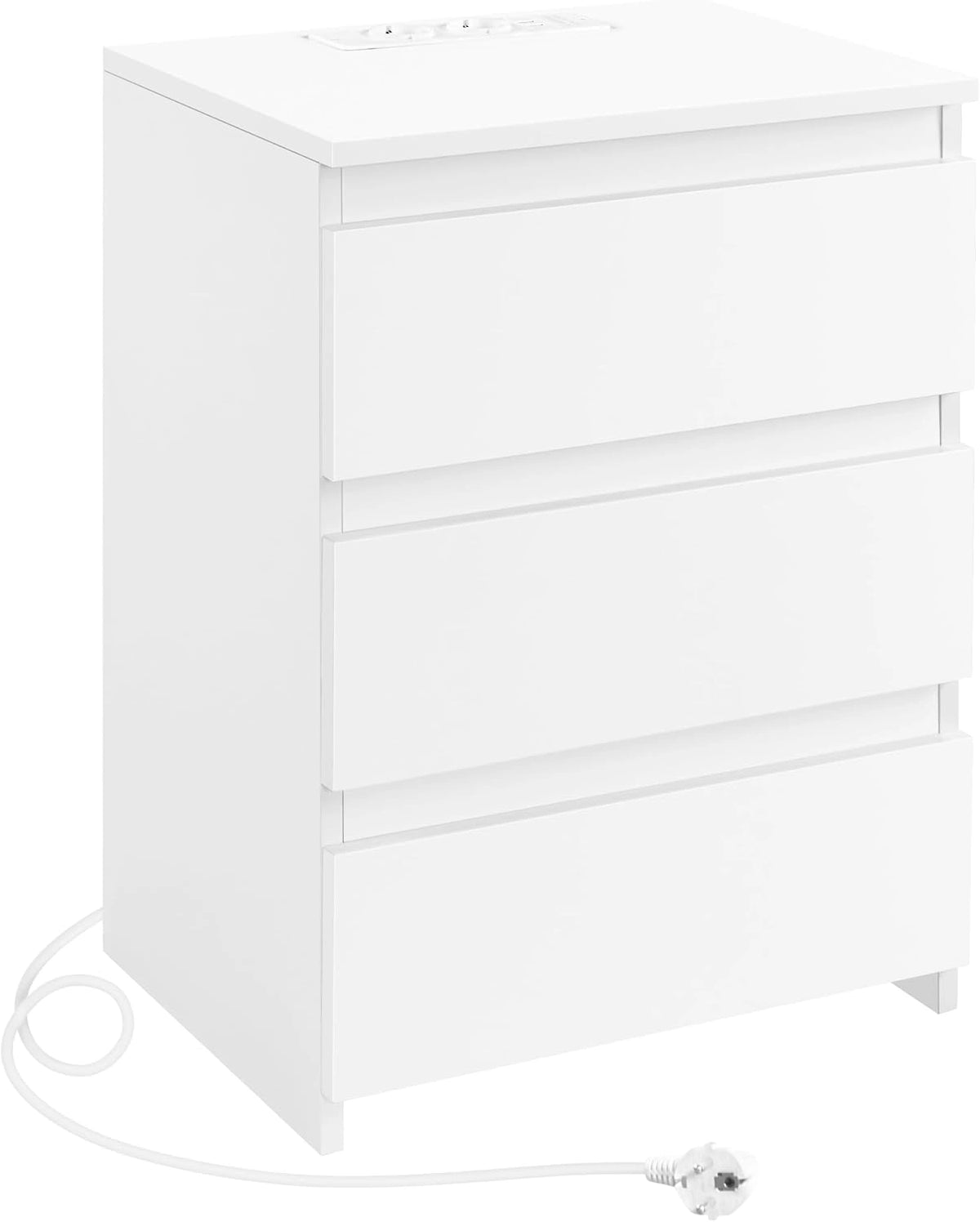 Yaheetech Nachtkastje met 3 laden, 2 AC-stopcontacten en 2 USB-aansluitingen, bijzettafel, boxspringbed, nachtcommode voor slaapkamer/woonkamer, wit