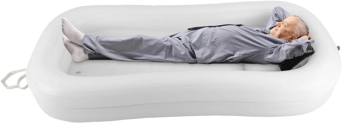 Opblaasbare badkuip voor bedliggen, draagbare badkuip, 220 x 100 x 38 cm, zilver