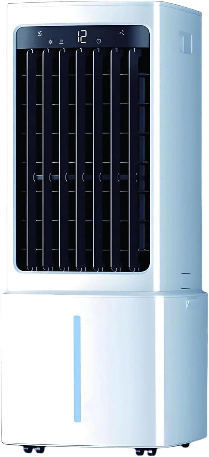 Draagbare verdampingskoeler met 12 liter watertank en 2 koelelementen, 60W energiezuinig, 3 snelheden, 90° zwenking, 35dB stil