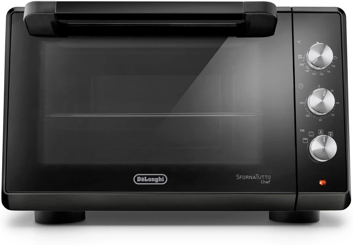 De'Longhi Sfornatutto Chef EO34302 Elektrische convectie-oven met 4 kookstanden van 34 l, luchtfriteuse, dubbele glazen deur, temperatuur 80-230 °C