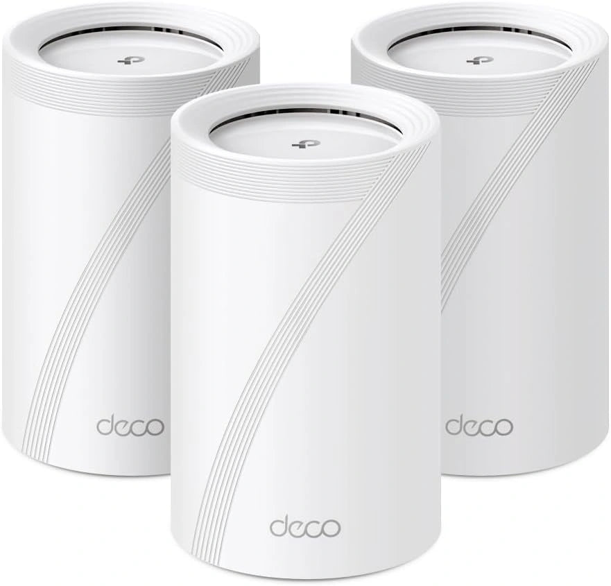 TP-Link Deco BE65 Wi-Fi 7 Mesh WLAN Set (3 Pack), Tri-Band 5760 Mbit/s (6 GHz) + 2880 Mbit/s (5 GHz) + 574 Mbit/s (2,4 GHz), 6 streams