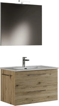 MaMa Store 80 cm badkamerhangkast, 80 cm, natuurlijk eiken met wastafel, spiegel en ledlamp, 81 x 47 x 53 cm (l x b x h), hout, 81 x 47 cm, grijs