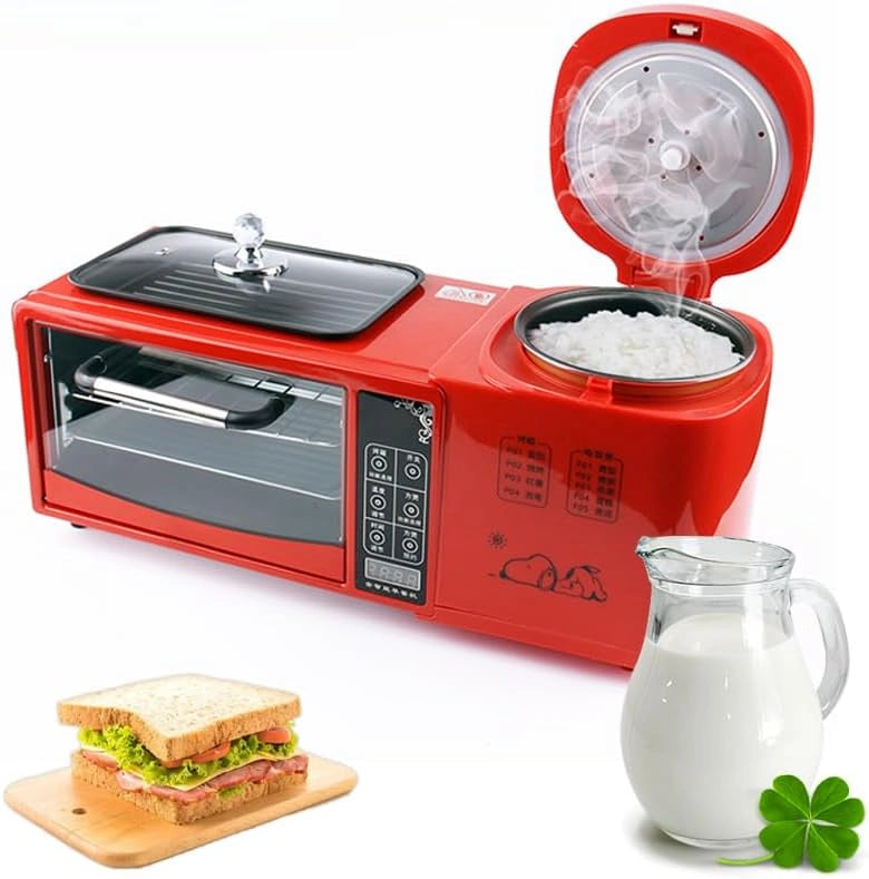 4-in-1 Ontbijtstation, Ontbijtmachine, 8 Liter 2-laags Oven Plus 1 Liter Elektrische Stoomboot Plus Elektrische Koekenpan