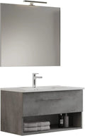 Mama Store GEA2 60, hangkast 60 cm, lade en dagvak, betongrijs, met wastafel, spiegel en LED-lamp, 62 x 46 x 45 cm (l x b x h), wit