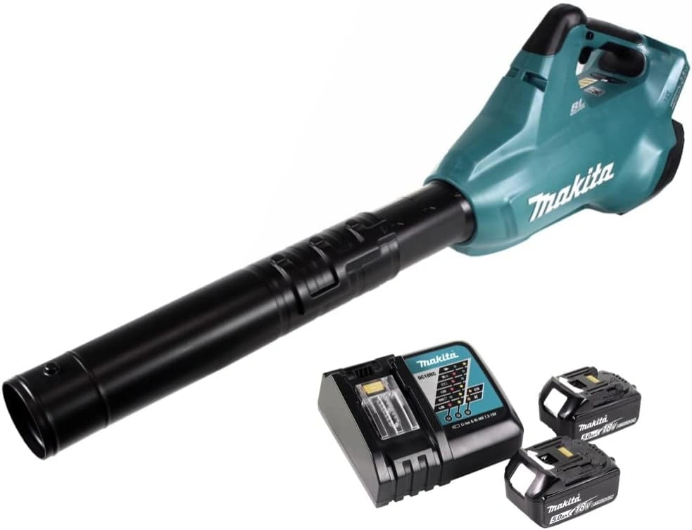 Makita 2 x 18 V accuventilator + 2 x 5,0 Ah accu BL1850b + DC18RC oplader DUB362Z, zwart