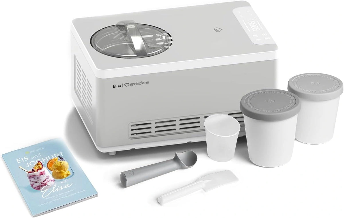 IJsmachine & Yoghurtmaker Elisa 2,0 L met zelfkoelende compressor 180w, gemaakt van roestvrij staal, ijsmaker met koel- en verwarmingsfunctie