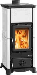 La Nordica Kaminkachel Emiliana 165 Majolica 6,5 kW houtkachel externe toevoer gietijzer verbrandingskamer ruitenspoeling voor maximaal 186 m³ (wit)