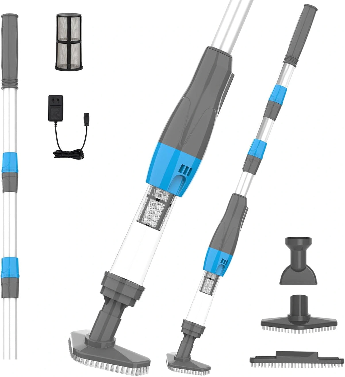 3-in-1 Zwembadzuiger met Accu, Zwembadreiniger Draadloze, Zwembadstofzuiger met Topische Stang, Handstofzuiger voor Kleine Zwembaden, Spa's