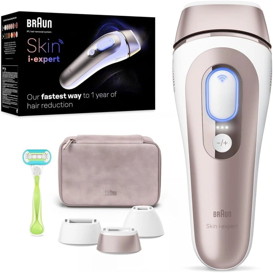 Braun Smart IPL Skin i·expert, ontharing voor thuis, gratis app, opbergtas, Venus Razor, 3 hulpstukken, PL7253