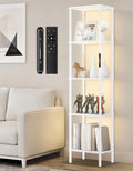 Vloerlamp met Plank, LED Dimbaar, 3 Kleurtemperaturen, Touch & Afstandsbediening, Boekenkast met Licht, Houten Staande Kast