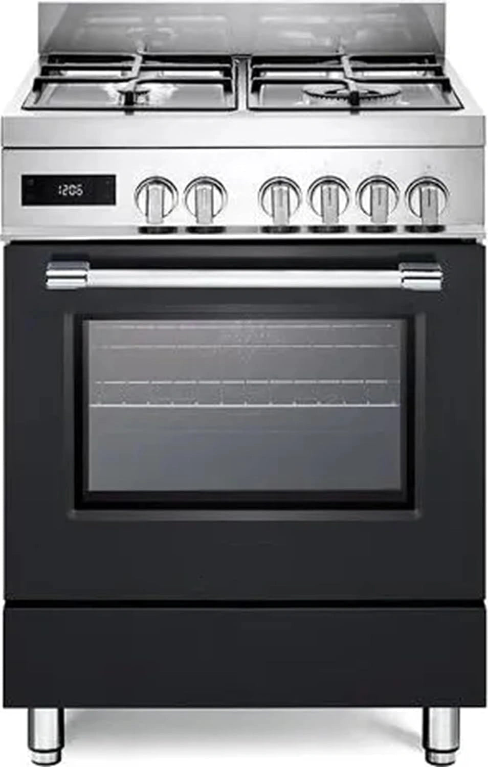 PRO66MALPZ Gasfornuis met elektrische oven, 60 x 60 cm, roestvrij staal/zwart, energieklasse A