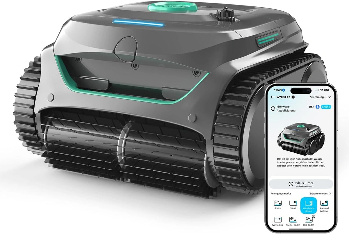 WYBOT C2 zwembadrobot voor muren en vloeren, draadloos voor verzonken zwembaden, 150 m², dubbele filtratie, 3 motoren, sterke zuigkracht