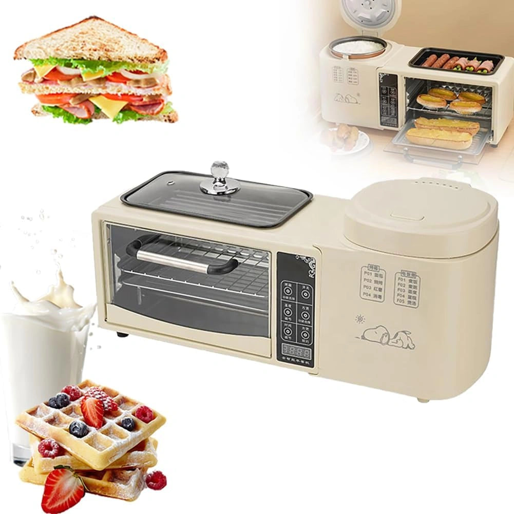 Ontbijtmachine, 4-in-1 Ontbijtstation, 8 liter 2-laags Oven Plus 1 liter Elektrische Stoomboot Plus Elektrische Koekenpan