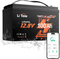 LiTime 12V 100Ah LiFePO4 OBM Accu met Bluetooth voor Boten, zwart