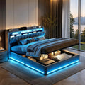 Bed met lade 140x200 cm met LED-verlichting en USB-poort, Hydraulisch bed met open planken en verborgen opbergruimte in de hoofdsteun