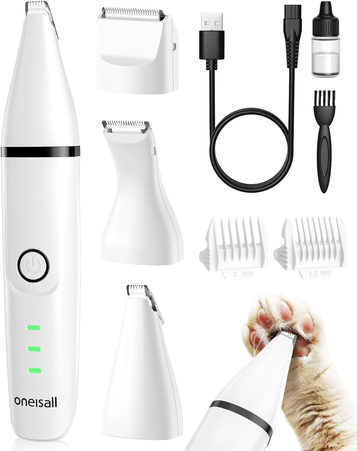 Oneisall 3-in-1 tondeuse voor katten en honden, professioneel, stil voor katten, scheerapparaat voor katten en honden, met poothaar