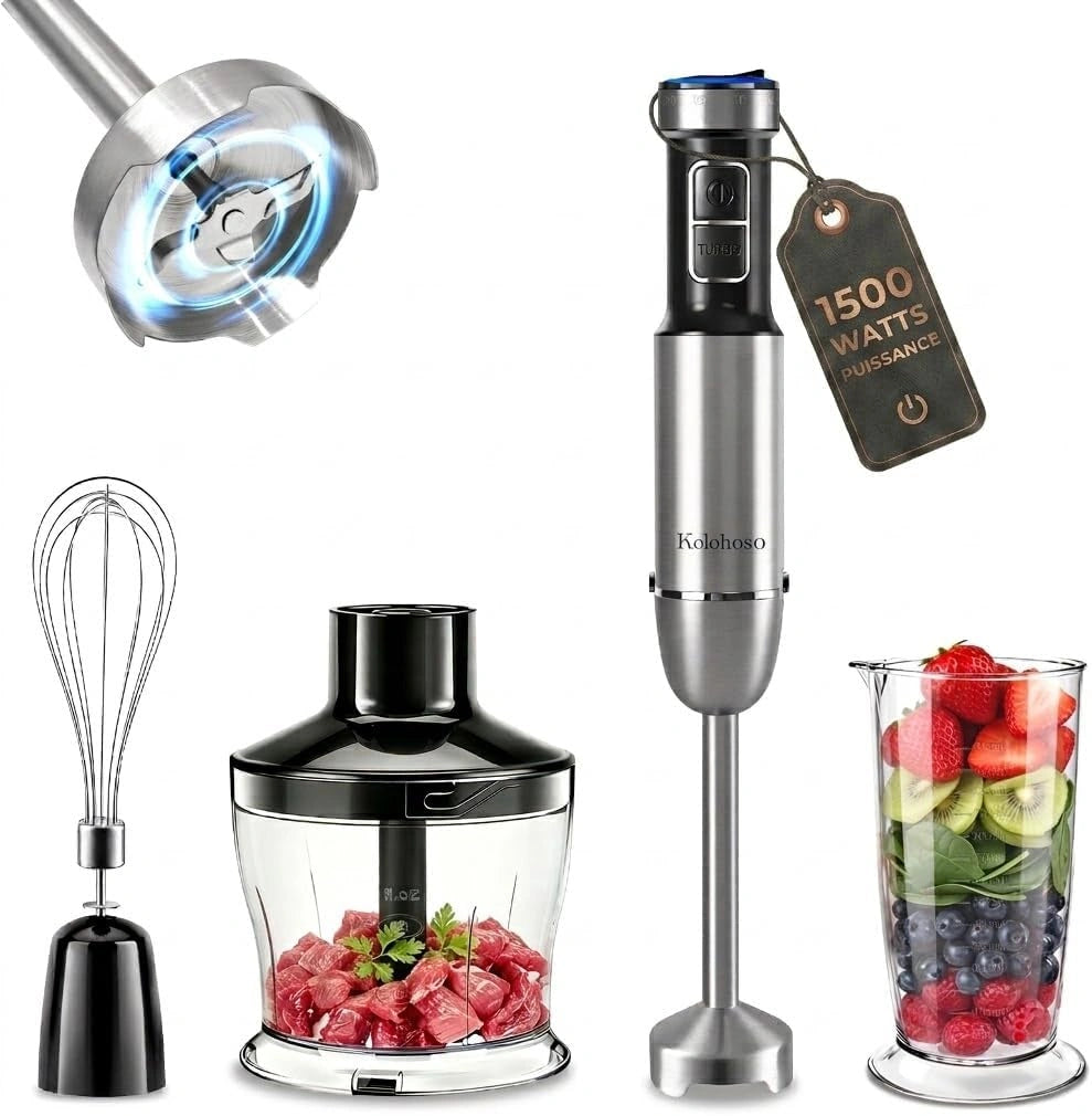 1500W Staafmixer, 4 in 1 Keukenmixer met 25 Snelheden en TURBOstand, grijs