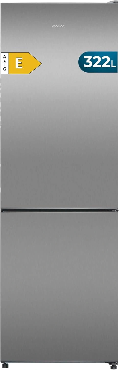 Cecotec Bolero CoolMarket Combi 322 Combi-koelkast, 2 deuren, roestvrij staal E. 322 l, hoogte 185 en breedte 60 cm, laag stroomverbruik