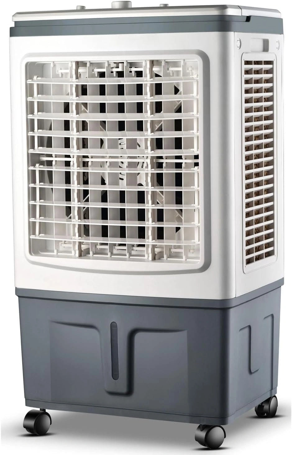 Verdampingskoeler met 30 liter watertank, draagbare waterkoeler, ventilator met 2 ijsvakken, 3 windsnelheden, 120° oscillatie, eenheid, grijs