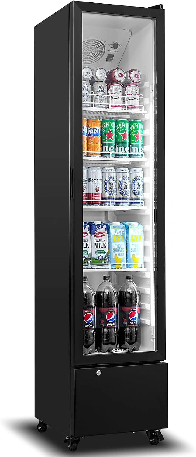 AAOBOSI 230 liter drankkoelkast met glazen deur, 4 in hoogte verstelbare, zwart