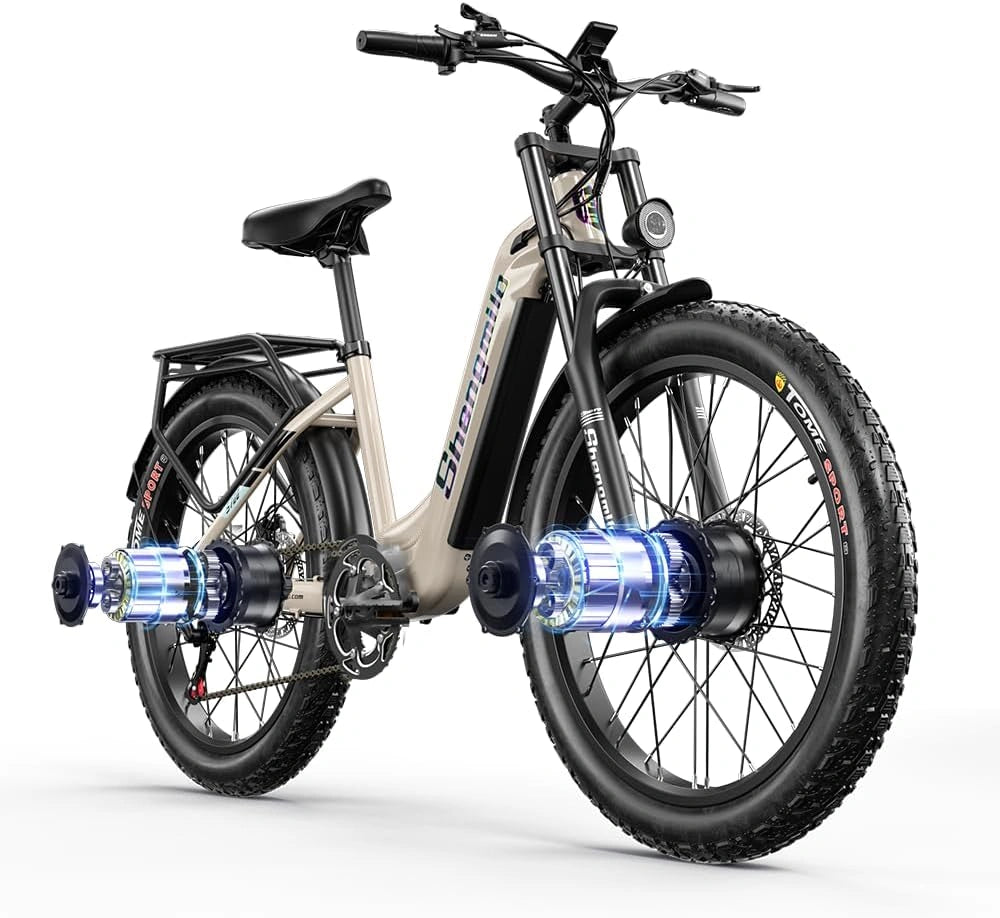 Shengmilo MX05 elektrische mountainbike, 26'' elektrische fiets voor volwassenen, dikke band e-bike met verwijderbare 48V LG-batterij