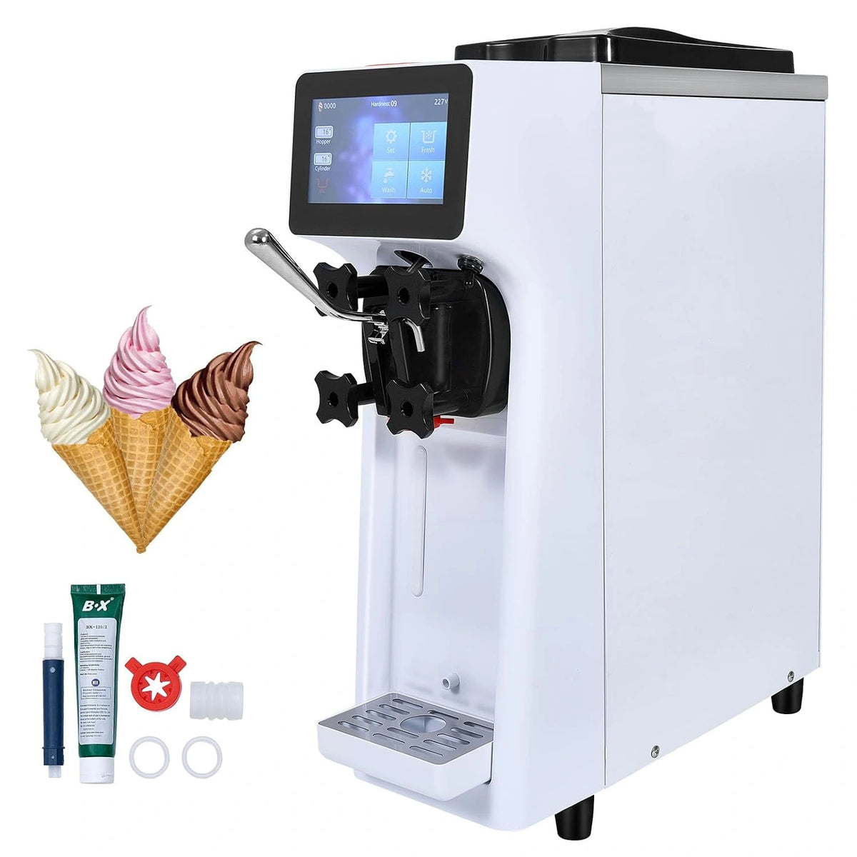 VEVOR Commerciële ijsmachine, productie 10 l/u, 900 W, 900 W, trechter 4 liter, cilinder 1,6 liter, voor snackbar Ristoran, wit