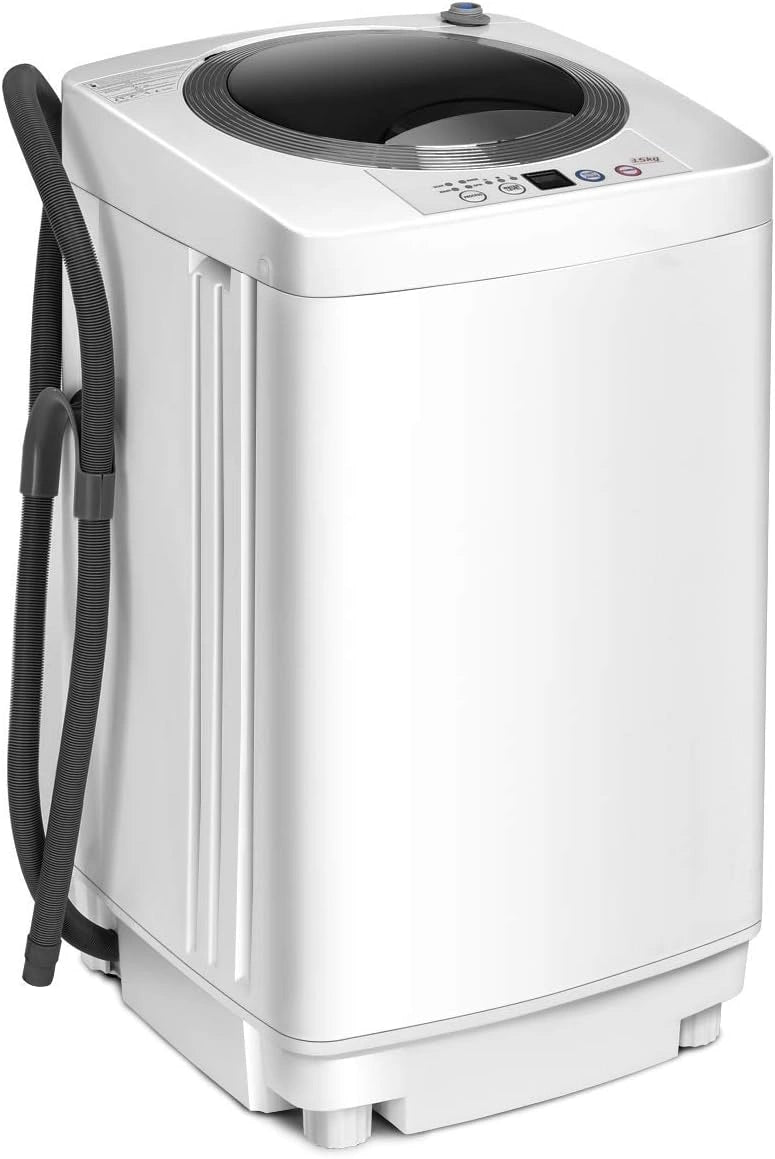 FANTASK Volautomatische wasmachine, 3,5 kg, miniwasmachine met centrifuge, 6 programma's, 240 W bovenlader, volautomatische wasmachine met pomp