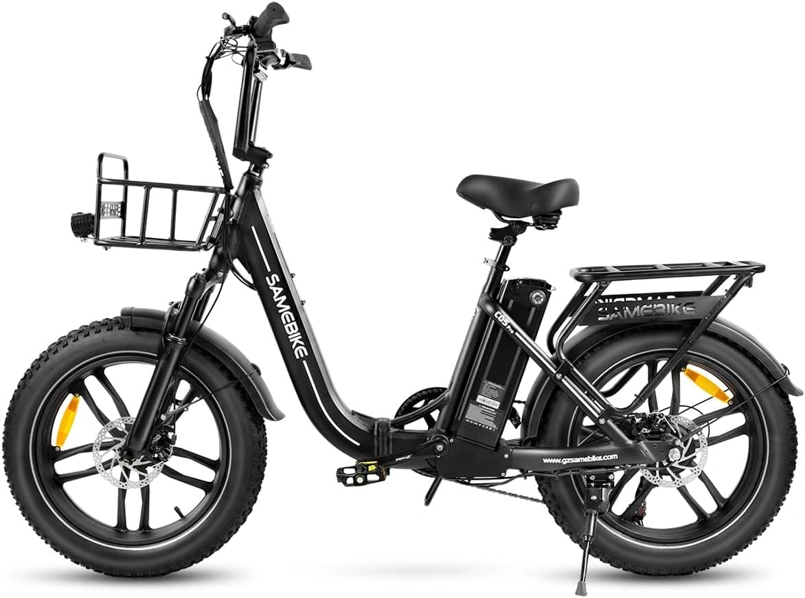 SAMEBIKE Elektrische fiets voor volwassenen, 20 x 4,0 inch (20 x 4,0 inch), elektrische fiets voor dames, 7 snelheden, 250 W, afneembare accu 48 V