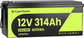 12V 314Ah LiFePO4-accu, 4019Wh deep-cycle lithium-ijzerfosfaataccu met 200A BMS, 15.000+ cycli voor campers, zonne-energiesystemen en trollingmotoren