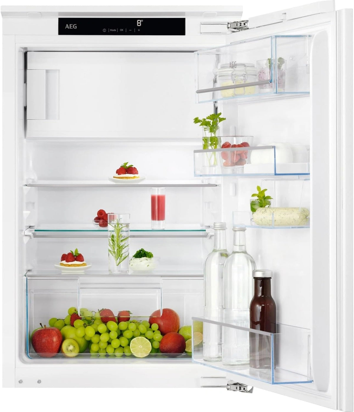 AEG Inbouwkoelkast 88cm zonder vriesvak, serie 5000 OptiSpace: 2x veelvoudig verstelbare & 1x deelbare glazen plank, grote koelruimte (137 liter)
