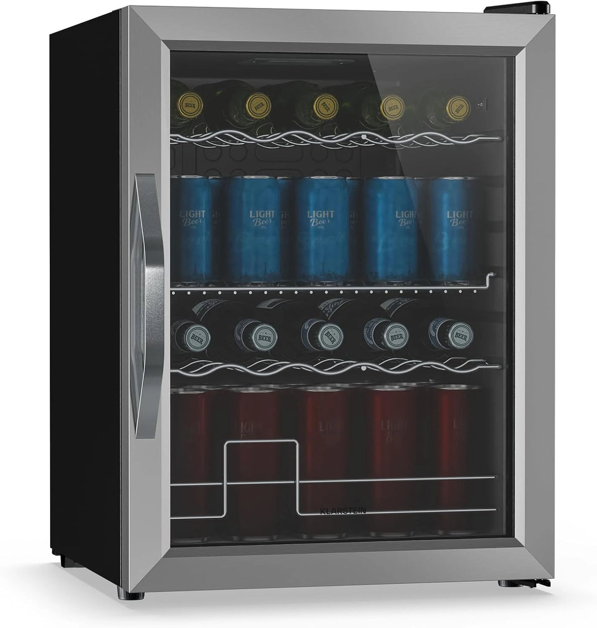 KLARSTEIN Beersafe, minibar, minikoelkast, drankenkoelkast, stil, 42 dB, roestvrij staal, flessenkoelkast met glazen deur