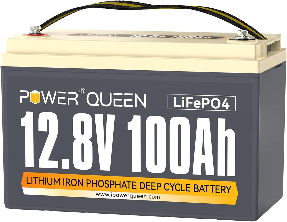 POWER QUEEN 12V 100Ah LiFePO4 Accu met 100A BMS voor Camper en RV, bruin