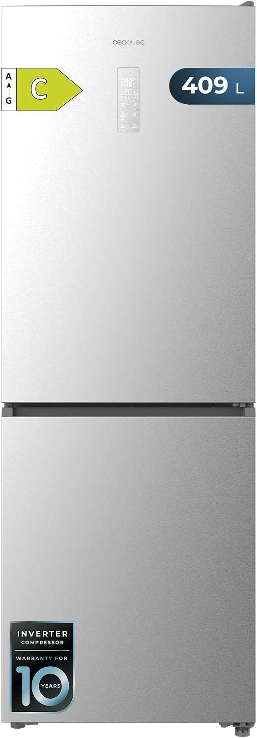 Cecotec Koelkast met combi, 409 l, volledig vorstvrij Bolero CoolMarket Combi 409 Inox C, hoogte 185 cm, Max Inside met VIP Tech