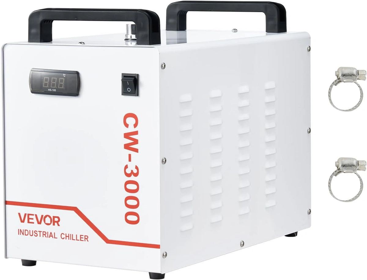 VEVOR Industriële waterkoeler CW-3000 waterkoeler tank 9 l koelsysteem voor lasergraveermachine en laserbuis, maximale debiet 10 l/min
