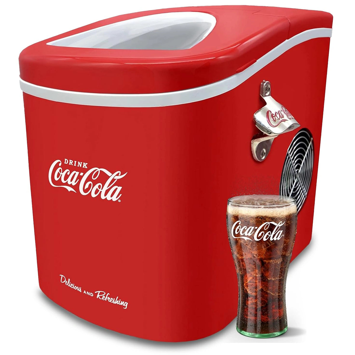 Salco Coca-Cola ijsblokjesmachine SEB-14CC, rood, ijsblokjes in 8-13 minuten, met flesopener COCA-COLA