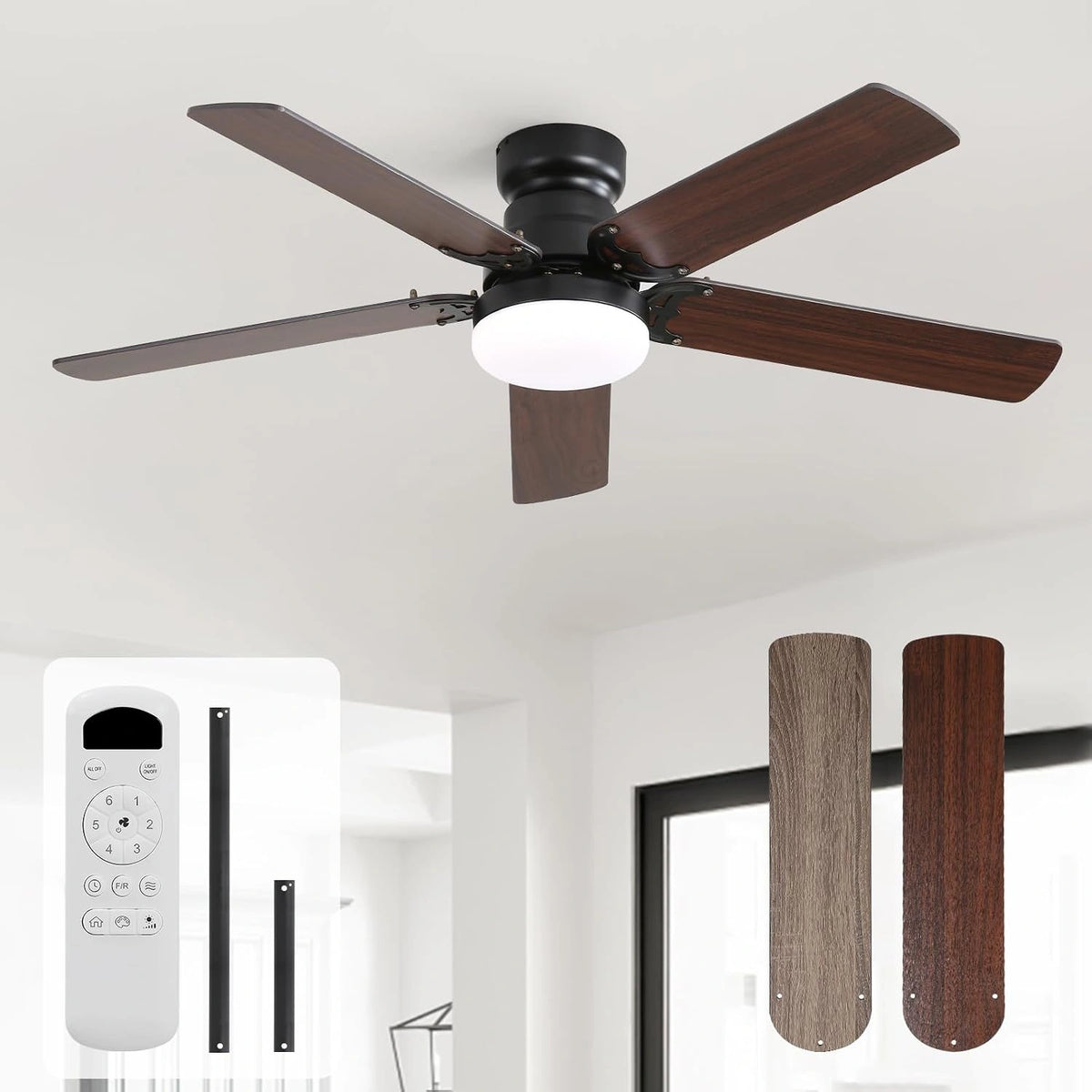 Sofucor 107 cm Plafondventilator met Verlichting en Afstandsbediening, wit
