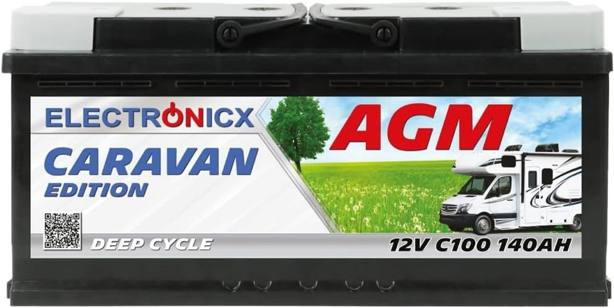Electronicx AGM Caravan Accu 140Ah 12V Serviceaccu Deep Cycle Camperaccu 140 Ah voor Zonne-energie, Boot, Jacht, Busje, Marine
