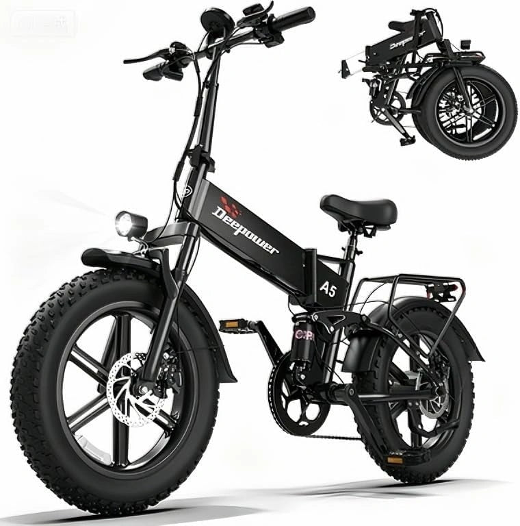 DEEPOWER A5 Elektrische fiets, afneembare accu 48 V 25 Ah, bereik 110 km, motor 80 Nm koppel, brede banden 20 inch x 4,0, 7 versnellingen