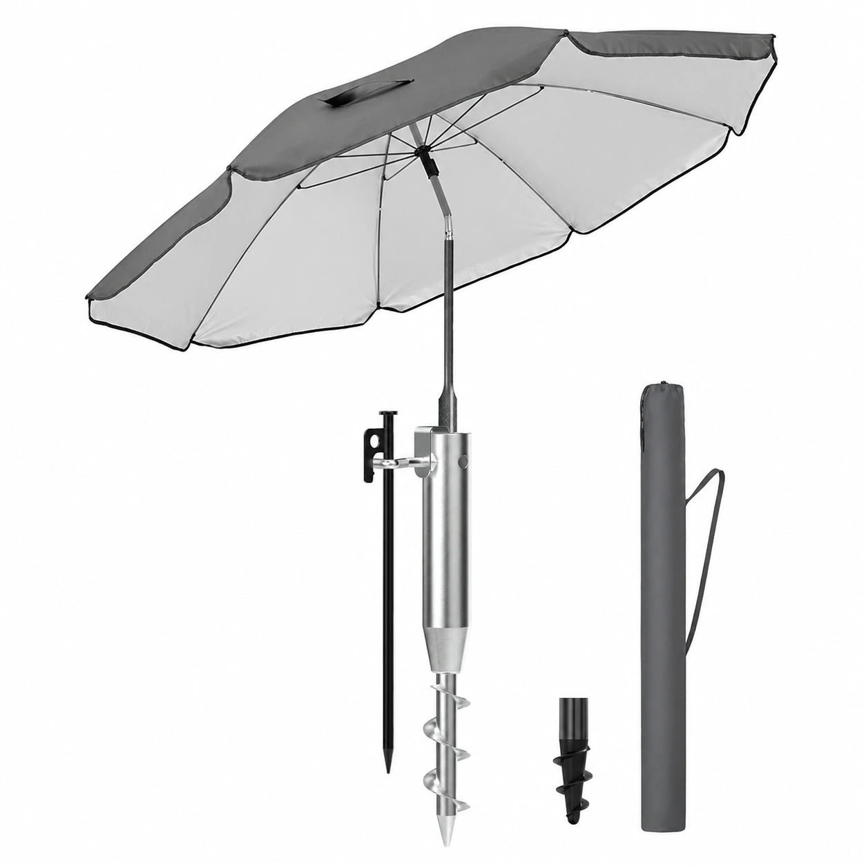 Windfester 3-in-1 Standschirm Set 180 cm Anthrazit mit UV50+ Schutz, Höhenverstellbar & Neigbar