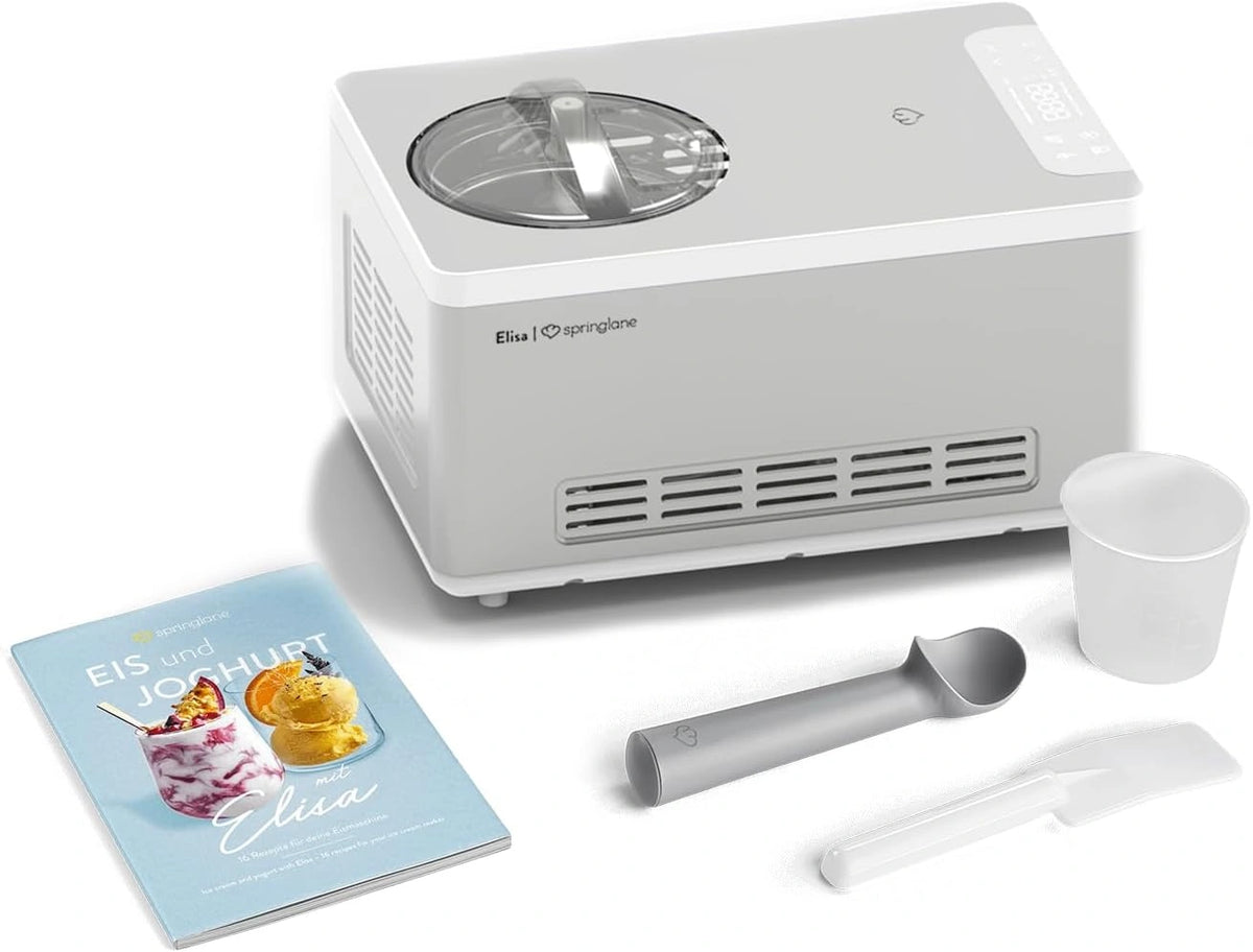 IJsmachine & Yoghurtmaker Elisa 2,0 L met zelfkoelende compressor 180w, gemaakt van roestvrij staal, ijsmaker met koel- en verwarmingsfunctie