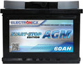 Electronicx AGM Autobatterij 12V 60Ah, onderhoudsvrije startaccu met 700A EN, verzegeld, trilbestendig, compact, geschikt voor start-stopsysteem