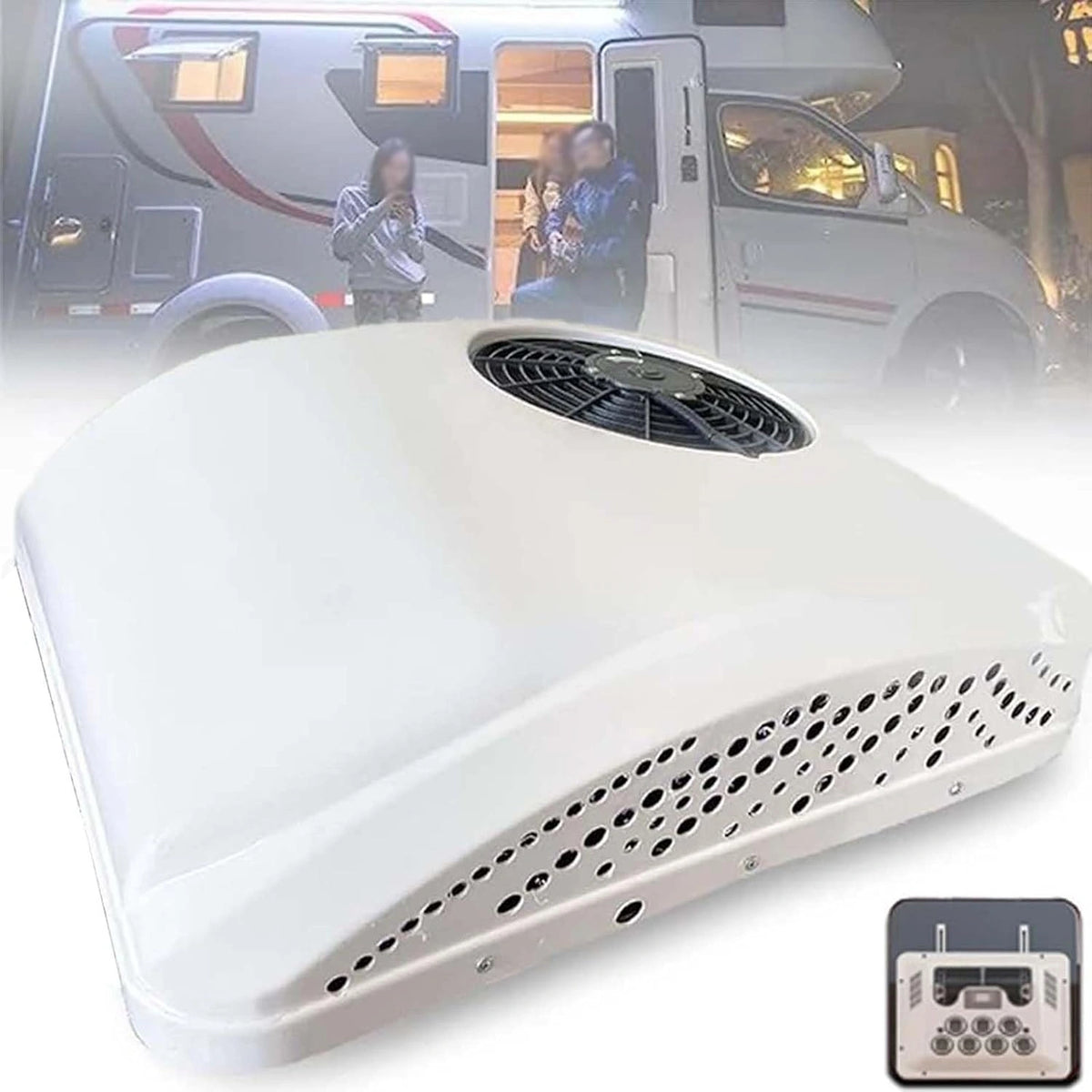12V 24V DC Rooftop RV Airconditioner 2 in 1 Elektrische Parkeerairconditioner met Koeling en Verwarming 360° Draaibare Luchtuitlaat