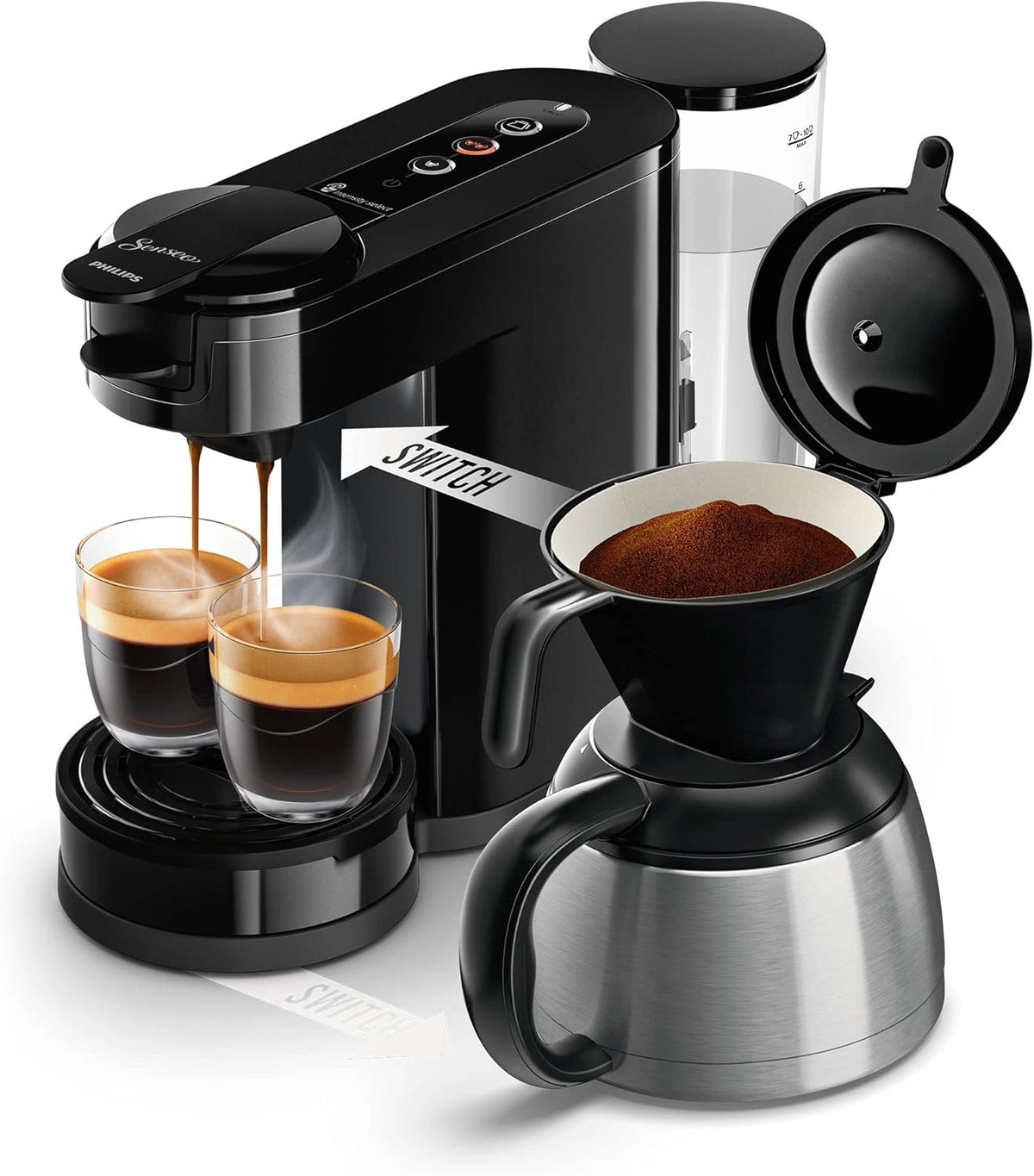 Philips Switch 2-in-1 Koffiezetapparaat, Thermoskan, Zwart