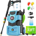 Verstelbare elektrische hogedrukreiniger met 33FT flexibele verlengslang + 34FT netsnoer, 4 spuitmonden, schuimkanon