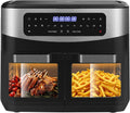Heteluchtfriteuse, dubbele kamer, airfryer, 12 liter, heteluchtfriteuse XXL, friteuse met kijkvenster, led-aanraakscherm, 2 vakken, 10 programma's