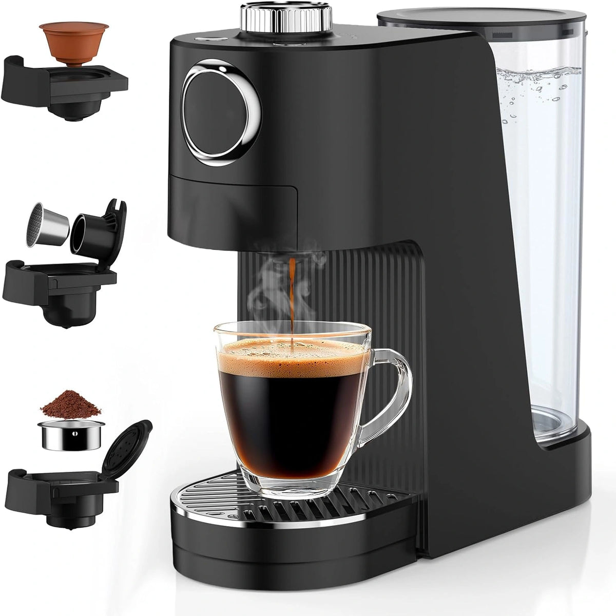 Bostar 3-in-1 koffiezetapparaat, 7 instelbare niveaus voor waterhoeveelheid en temperatuur, 20 bar capsulemachine met 1,4 l waterreservoir voor